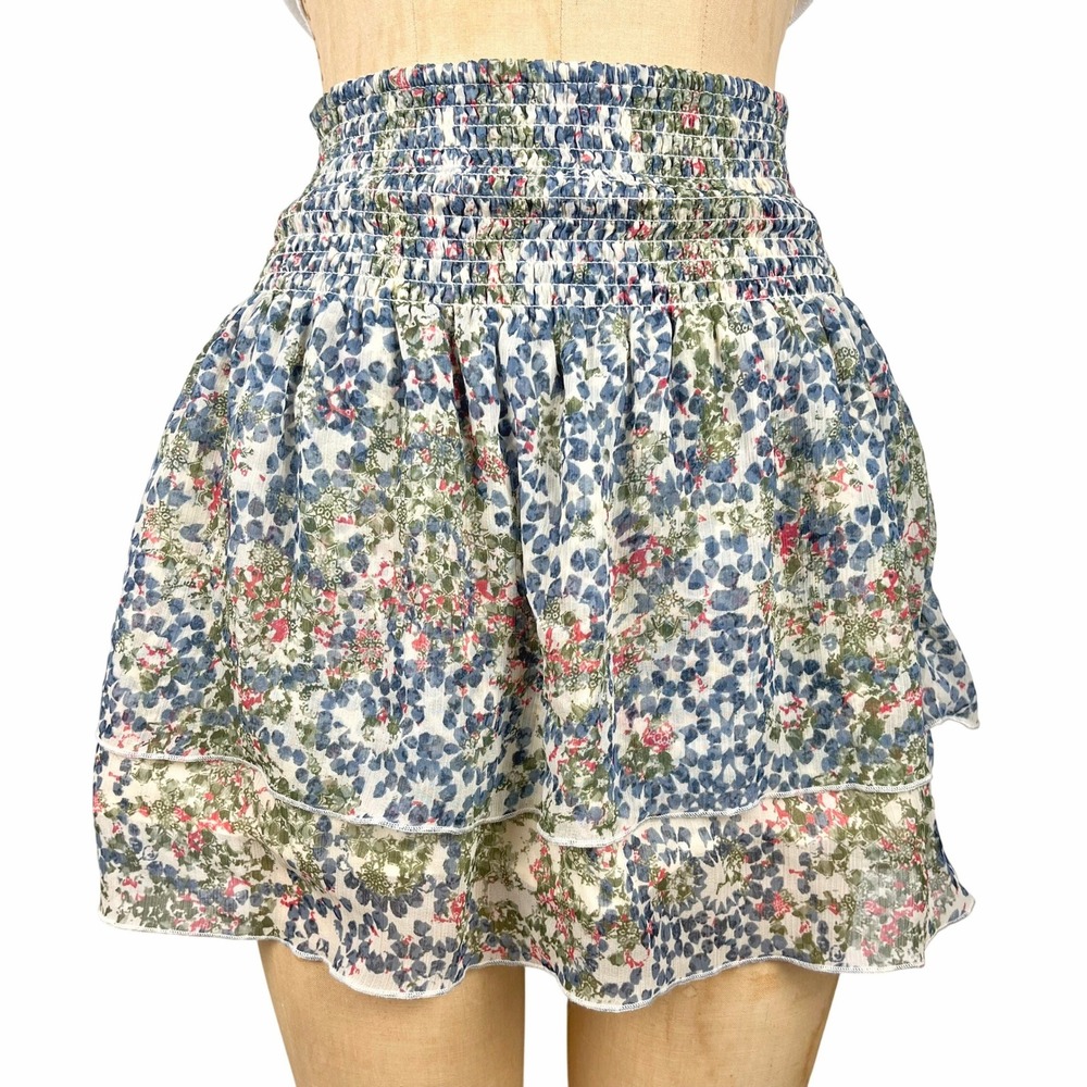 Cottagecore Abercrombie‎ & Fitch Mini Skirt Smocked Floral Tiered Sz XS Preppy